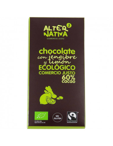 repostería y chocolates CHOCOLATE 60% CACAO CON JENGIBRE Y LIMÓN BIO-FT. 80GR