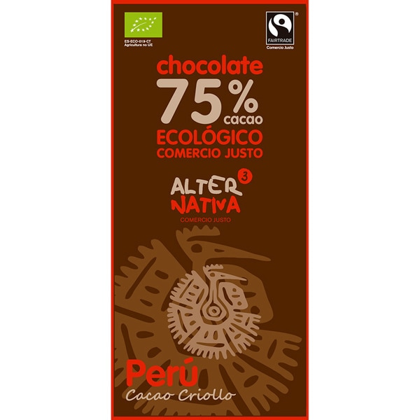 repostería y chocolates CHOCOLATE 75% CACAO PERÚ BIO-FT 80GRS