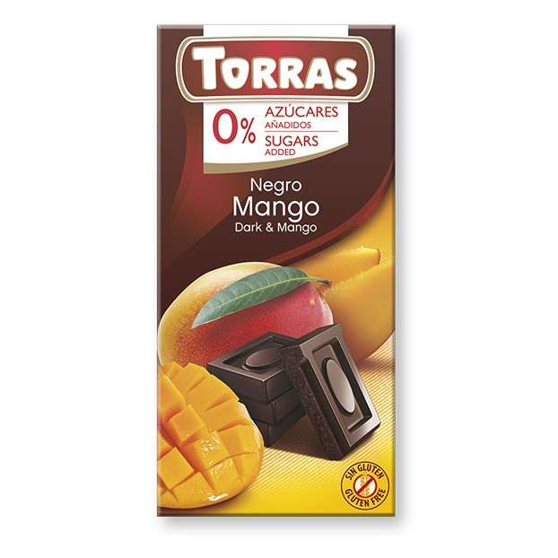 repostería y chocolates CHOCOLATE NEGRO CON MANGO SIN AZÚCAR, 75 g