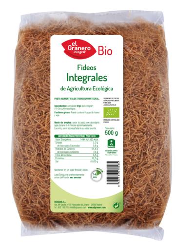 arroz y pasta FIDEOS INTEGRALES BIO, 500 g