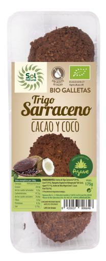 repostería y chocolates GALLETAS DE TRIGO SARRACENO CON CACAO Y COCO 175GRS BIO