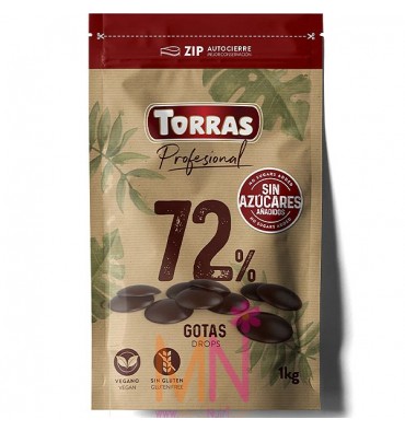 repostería y chocolates GOTAS COBERTURA 72% CACAO CON EDULCORANTE S/G 1KG
