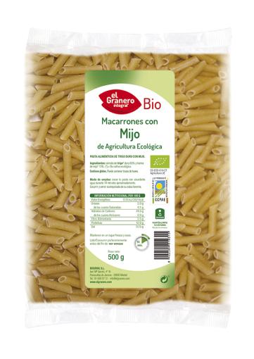 arroz y pasta MACARRONES CON MIJO BIO, 500 g