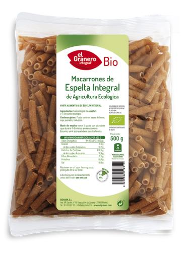 arroz y pasta MACARRONES DE TRIGO ESPELTA INTEGRAL BIO, 500 g