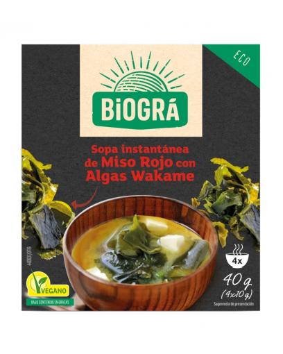 comida macrobiótica Sopa Miso Rojo con Algas Wakame 4x 10 grs Bio