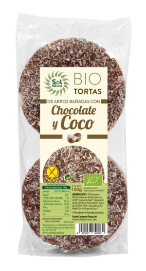 aperitivos y frutos secos TORTAS DE ARROZ CHOCOLATE Y COCO BIO 100 grs