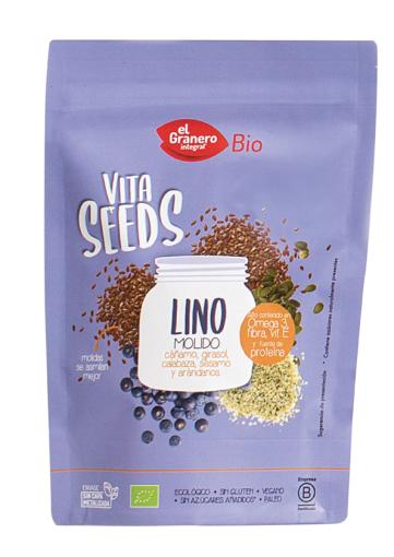 granos y semillas VITASEEDS LINO MOLIDO, CAÑAMO, GIRASOL, SÉSAMO, CALABAZA Y ARÁNDANOS BIO, 300 g