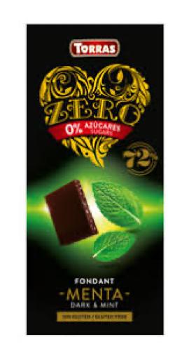 repostería y chocolates CHOCOLATE NEGRO ZERO 72% MENTA 100 GRS
