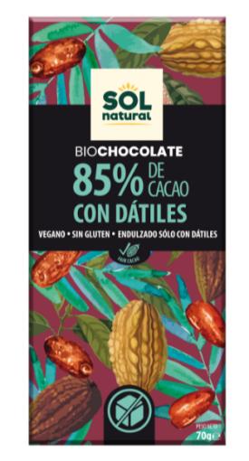 repostería y chocolates TABLETA CHOCOLATE 85% CON DATILES BIO 70G
