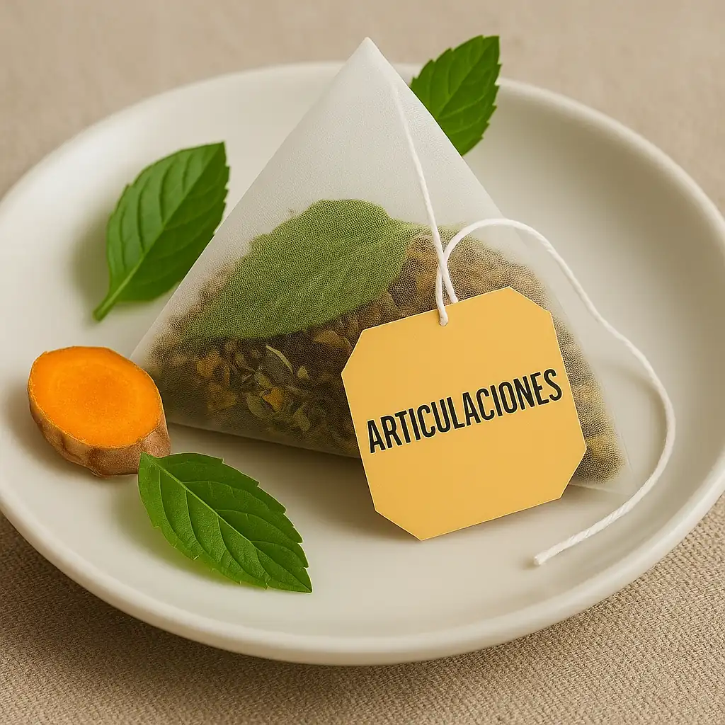 Infusión natural en filtro para articulaciones, con plantas antiinflamatorias