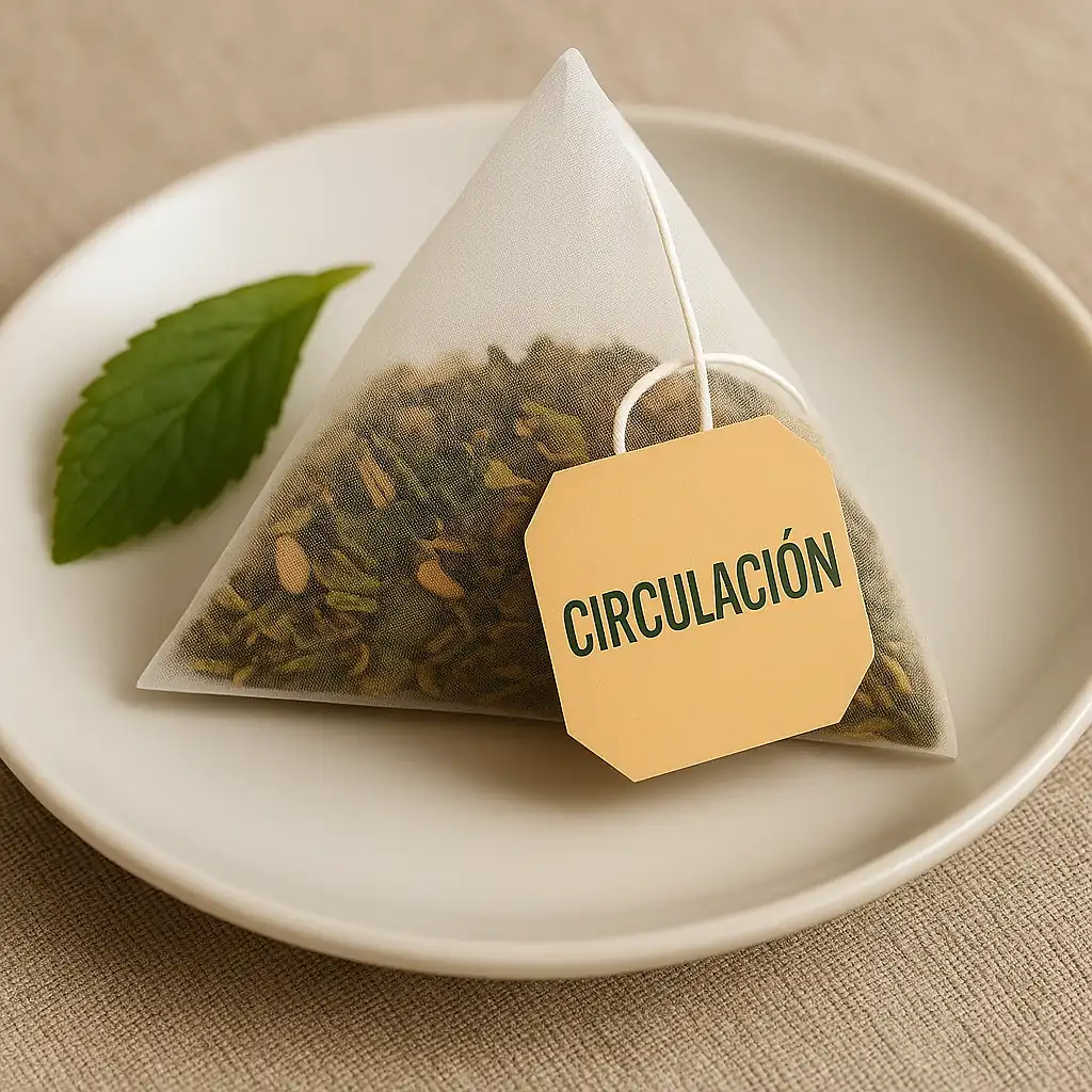 Infusión natural en filtro para circulación sanguínea con plantas como rusco o vid roja