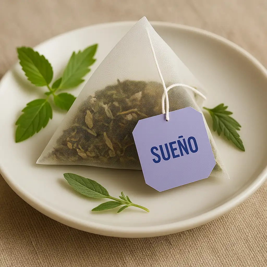 Infusión relajante natural en filtro con valeriana y melisa, ideal para dormir mejo