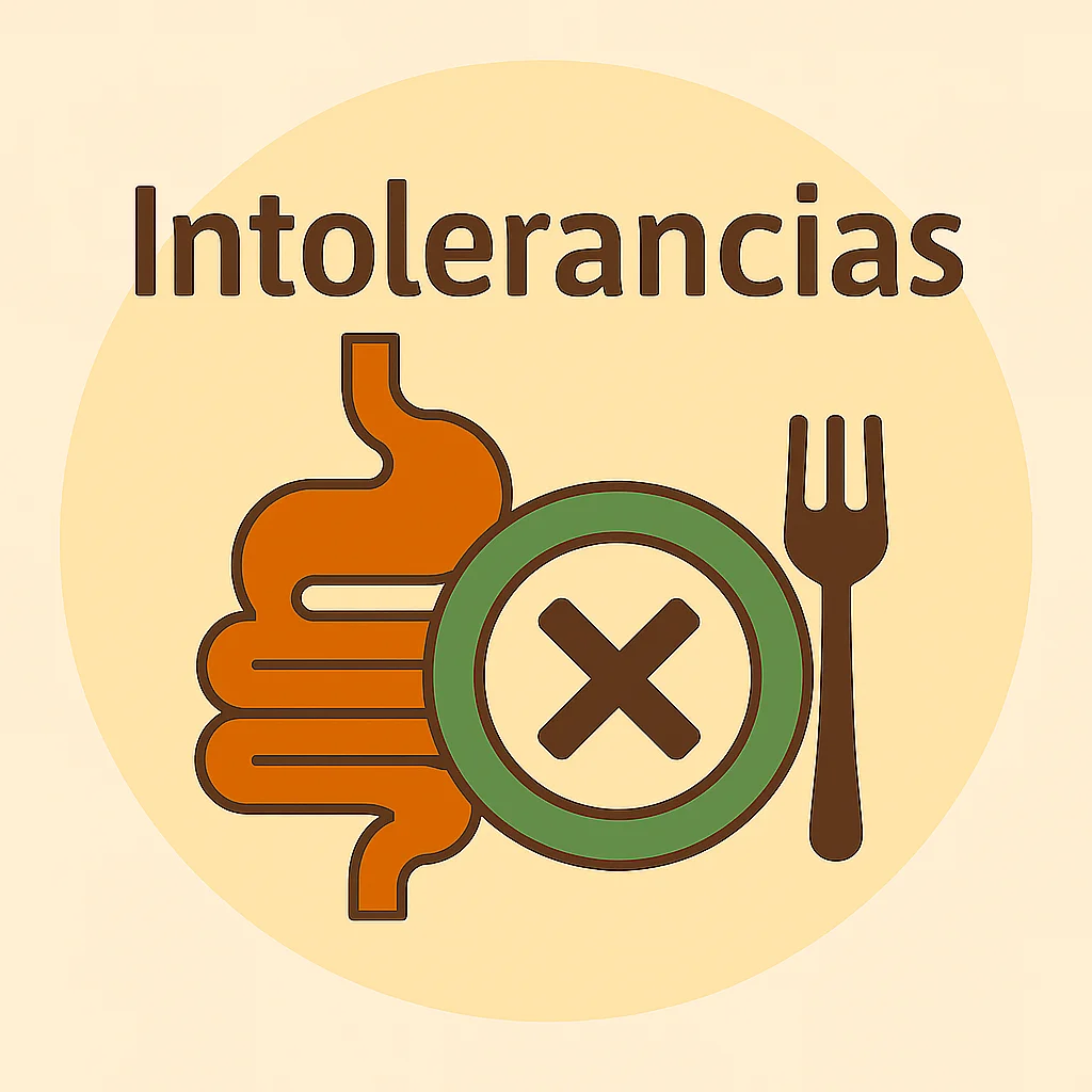 Ilustración con plato o sistema digestivo para representar alergia alimentaria e intolerancias
