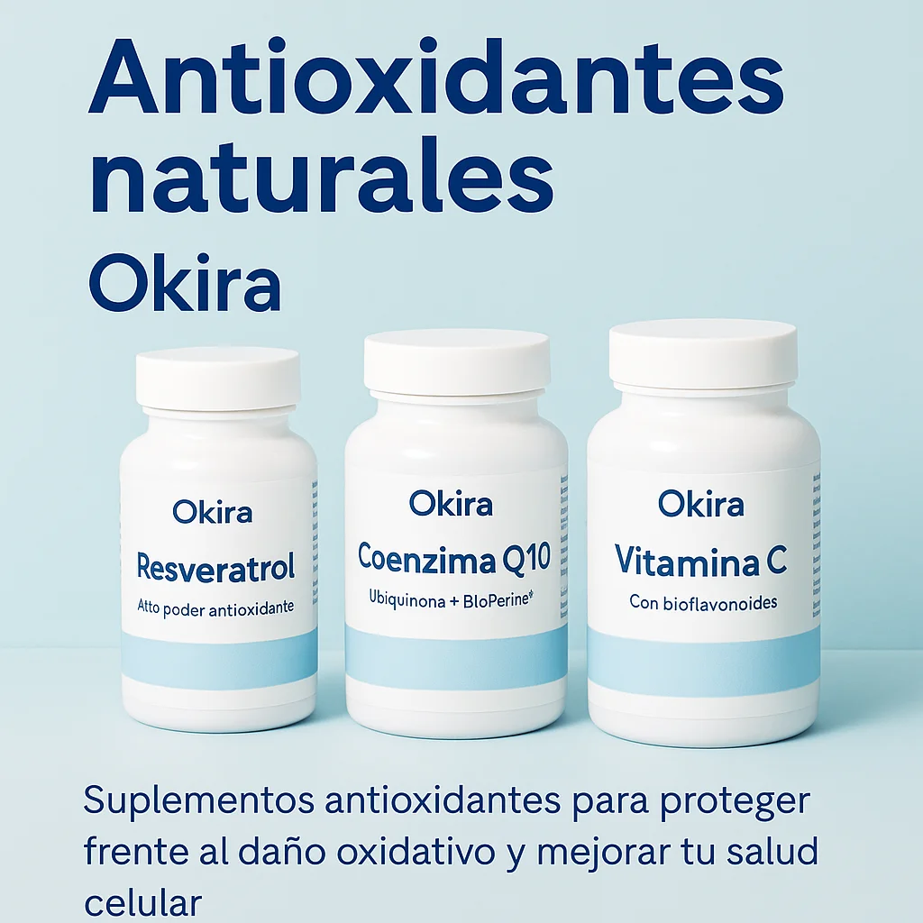 Envases de suplementos antioxidantes naturales Okira