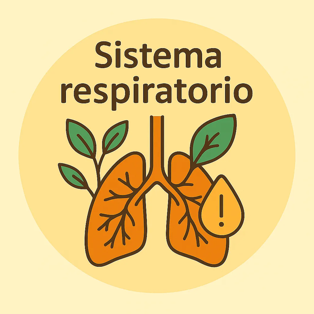 Ilustración del sistema respiratorio con pulmones ramificados en forma de árbol y hojas naturales.