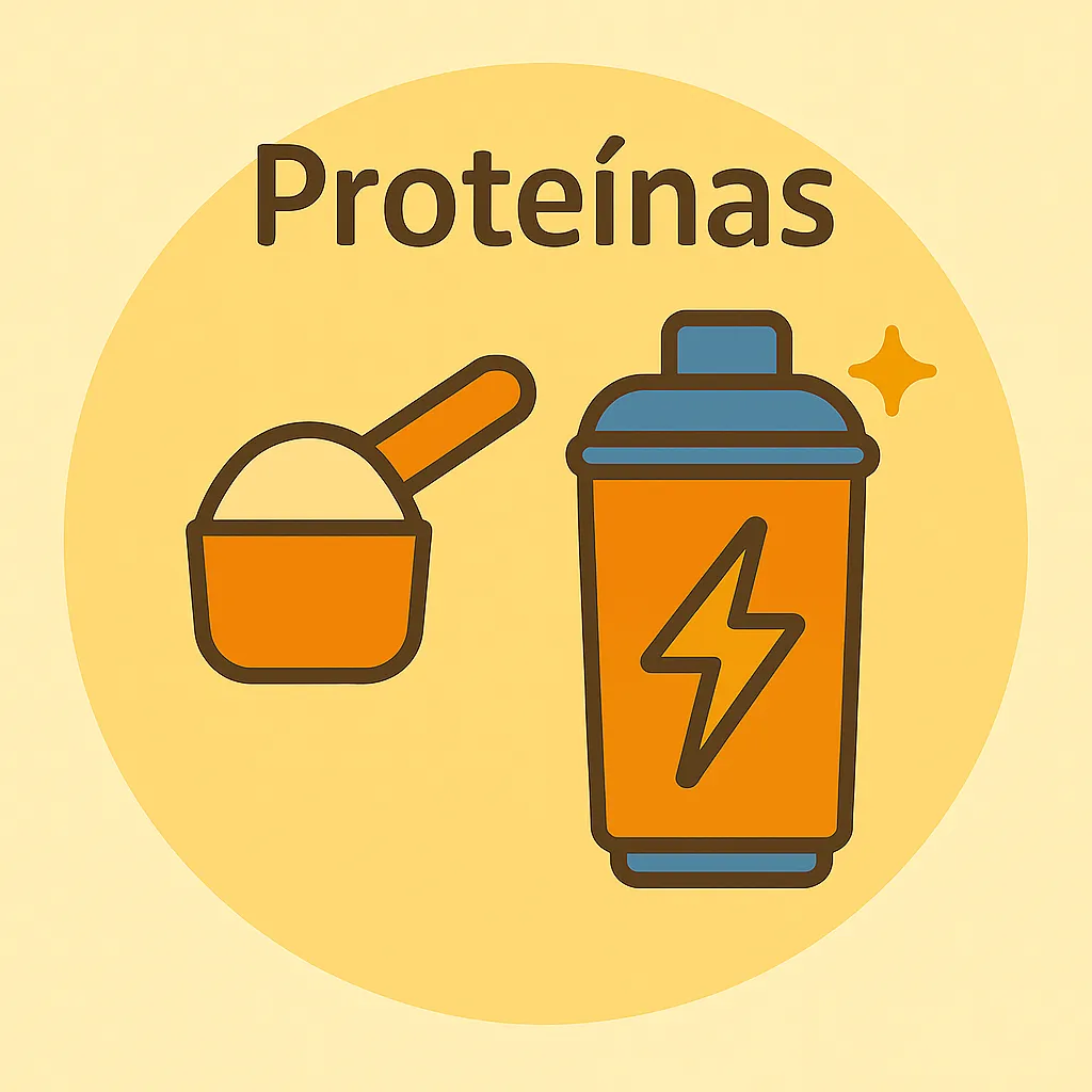 Icono circular de proteína deportiva con scoop medidor y shaker en estilo plano