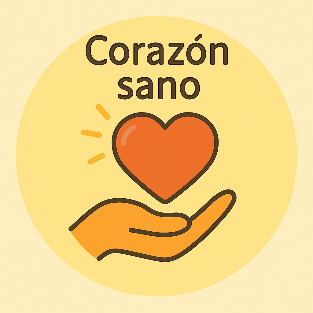 Ilustración flat de mano abierta sosteniendo un corazón y texto “Corazón sano”
