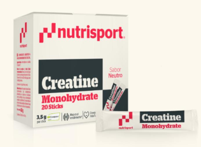 Creatina Monohidrato Creapure Nutrisport 20 sticks sabor neutro para mejorar fuerza y rendimiento deportivo