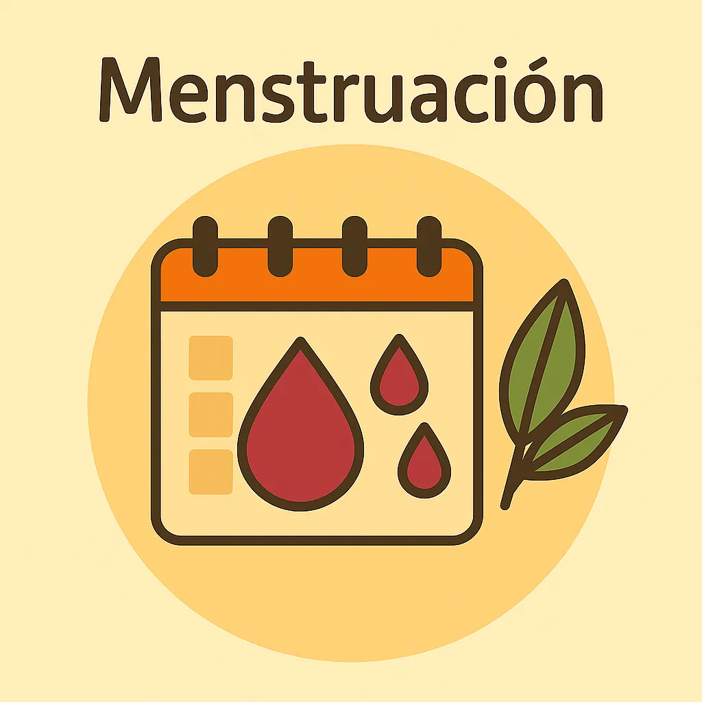 ilustración con calendario, gotas granate y hoja – suplemento para menstruación
