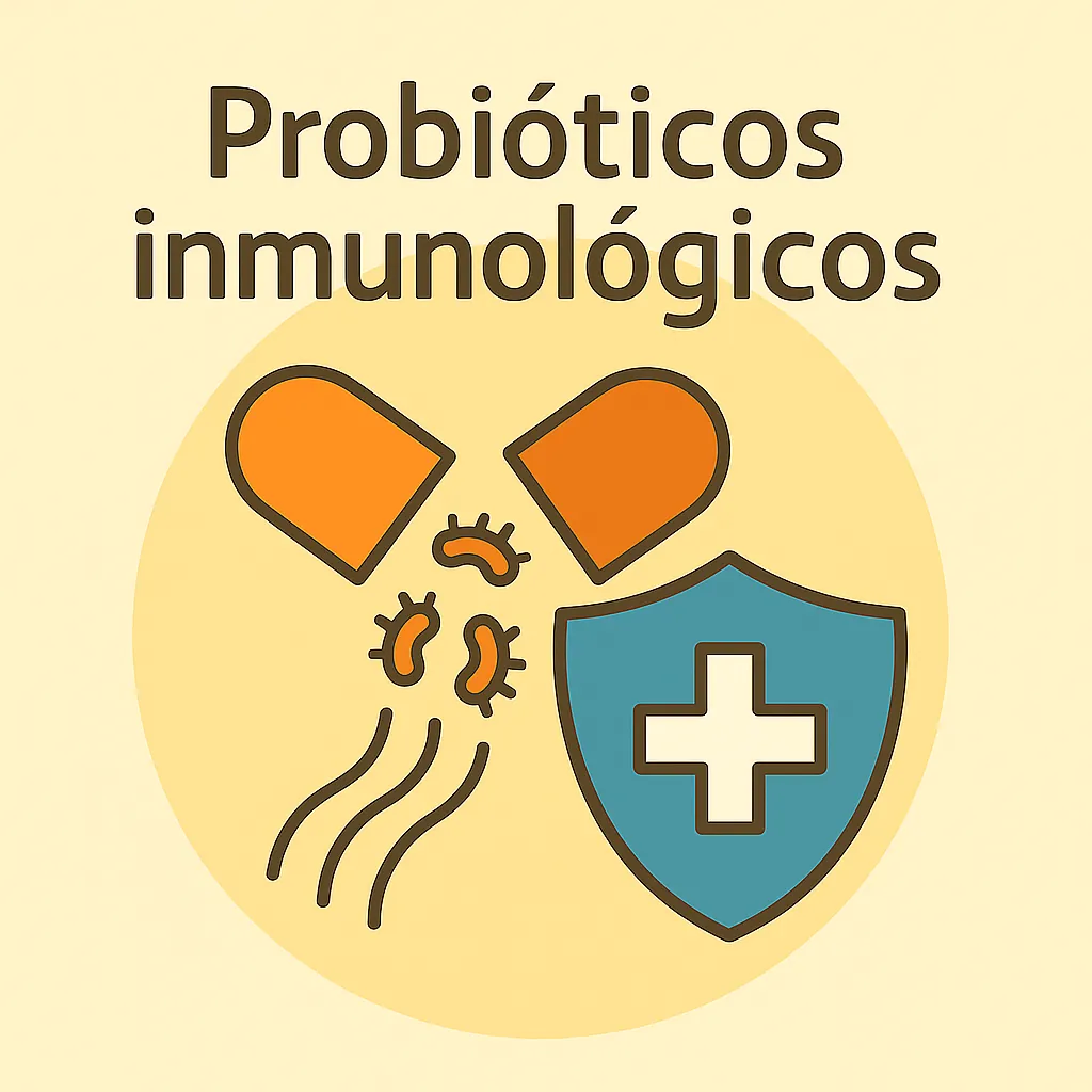 Probióticos inmunológicos – cápsula liberando bacterias protectoras y escudo de defensas