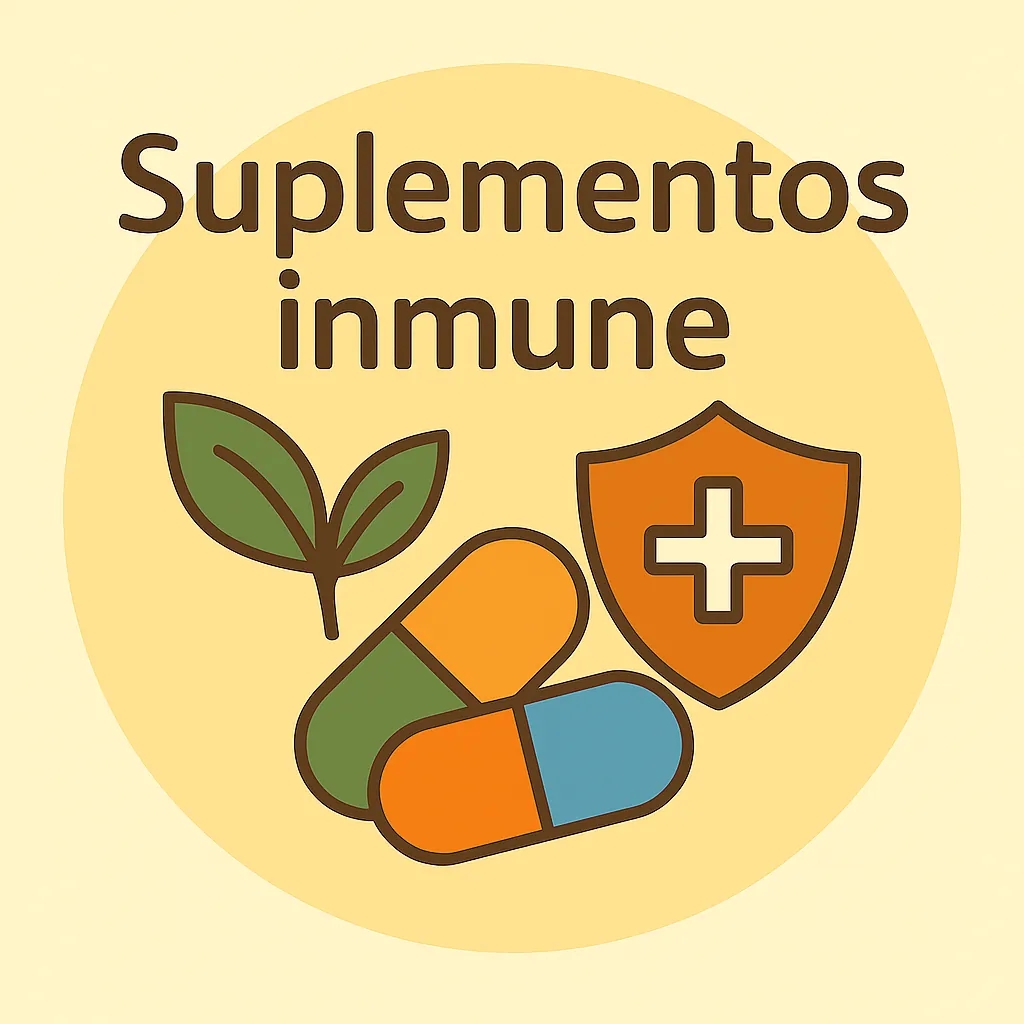 Suplementos para el sistema inmune – cápsulas, hoja y escudo sobre fondo beige