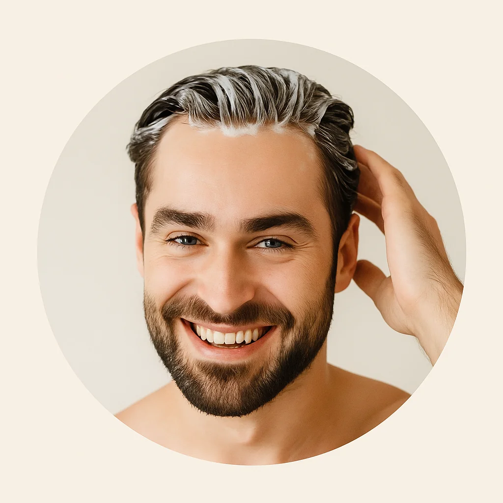 Mascarilla capilar natural en cabello de hombre sonriente