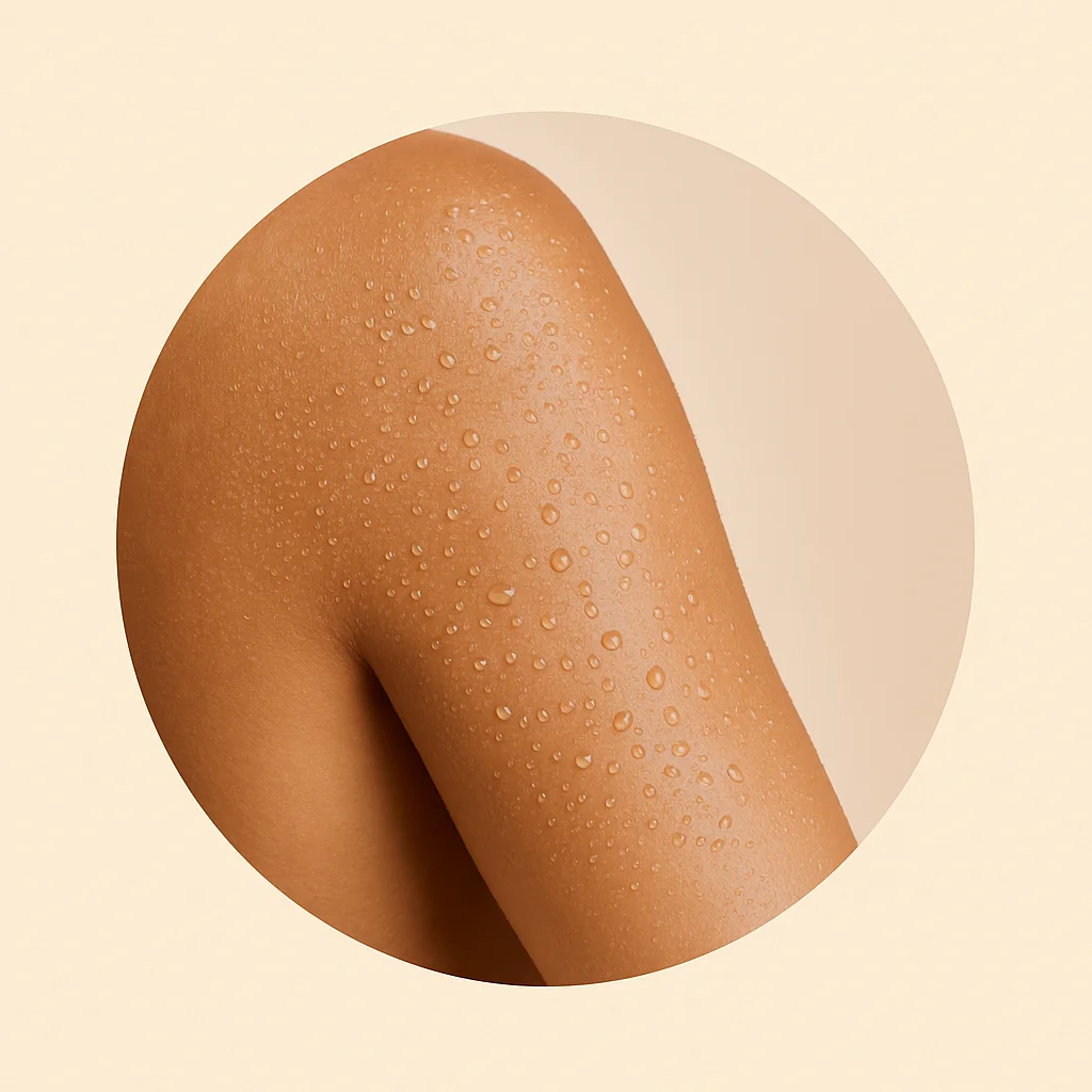 Hidratantes corporales | Frescor y nutrición Piel hidratada con múltiples gotas de agua en brazo y hombro