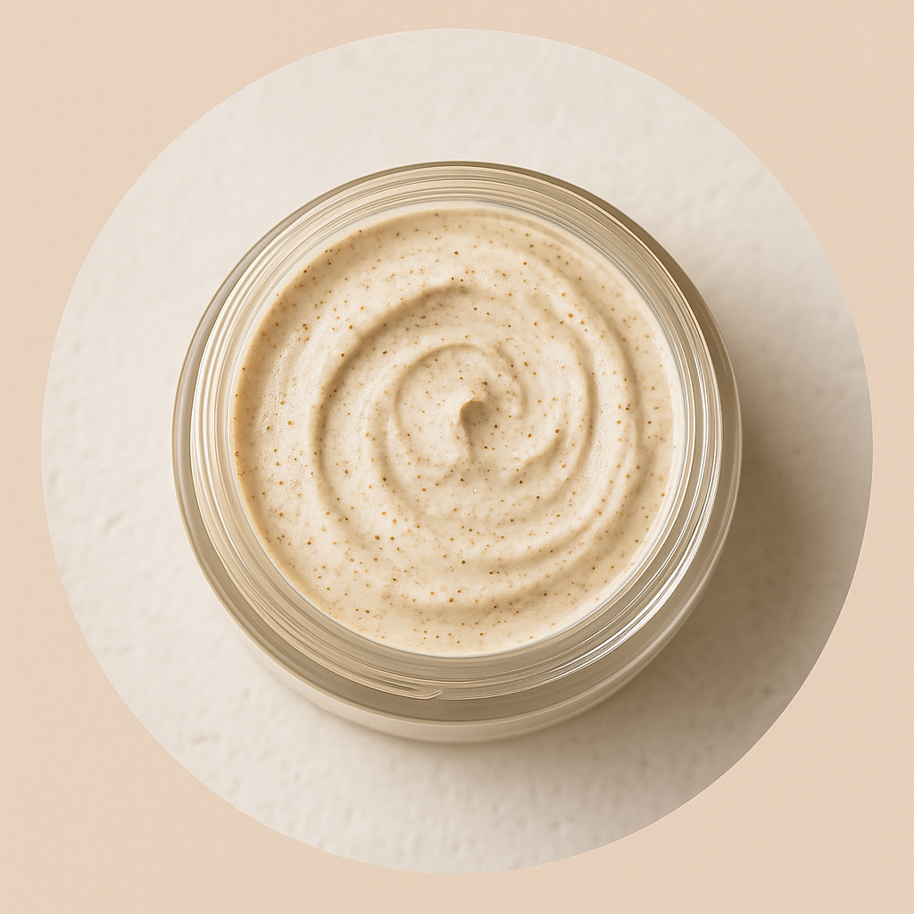 Exfoliantes faciales naturales | Okira Exfoliante facial natural en tarro de cristal – textura cremosa con partículas exfoliantes