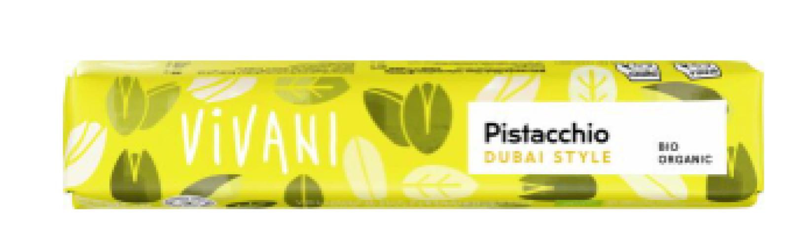 repostería y chocolates BARRITA DE CHOCOLATE CON LECHE Y PISTACHO ESTILO DUBAI BIO 40G