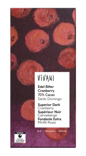 repostería y chocolates CHOCOLATE NEGRO 70% CON ARANDANOS BIO 80G