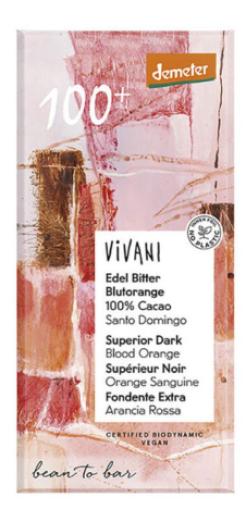 repostería y chocolates CHOCOLATE NEGRO SUPERIOR 100% CON NARANJA SANGUINA DEMETER BIO (V) 90 G