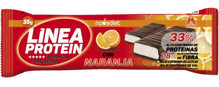 barrita proteica novadiet naranja 35 g – snack proteico con cacao