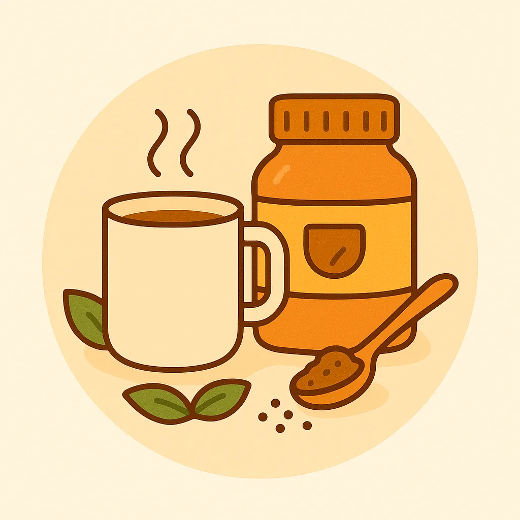 Bebidas solubles Okira – Cafés e instantáneos Icono de bebidas solubles Okira con taza caliente y tarro de preparado instantáneo