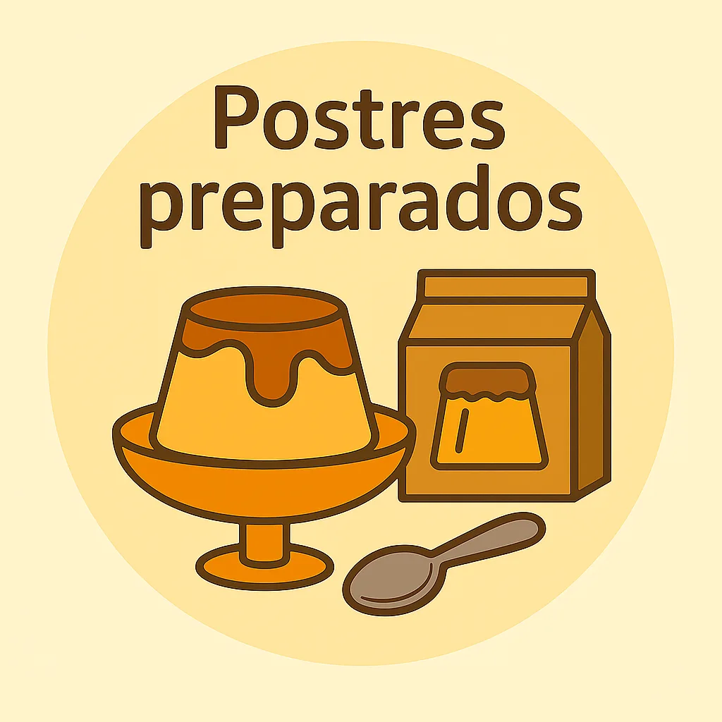 ilustración okira postres preparados con flan cucharilla y caja de mezcla