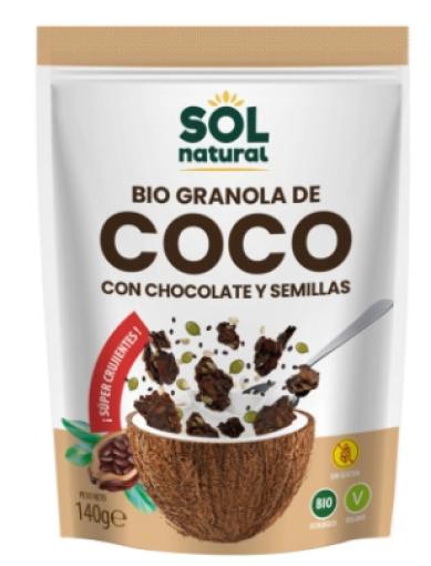 copos, mueslis y salvados BIO GRANOLA DE COCO CON CHOCOLATE Y SEMILLAS 140G
