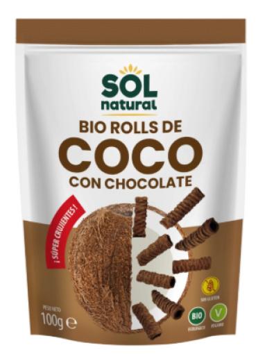 aperitivos y frutos secos BIO ROLLS DE COCO CON CHOCOLATE CRUJIENTES 100G