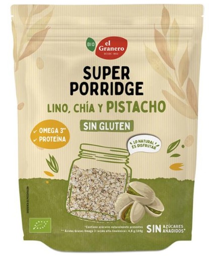 copos, mueslis y salvados SUPERPORRIDGE SIN GLUTEN PISTACHO BIO 350GR