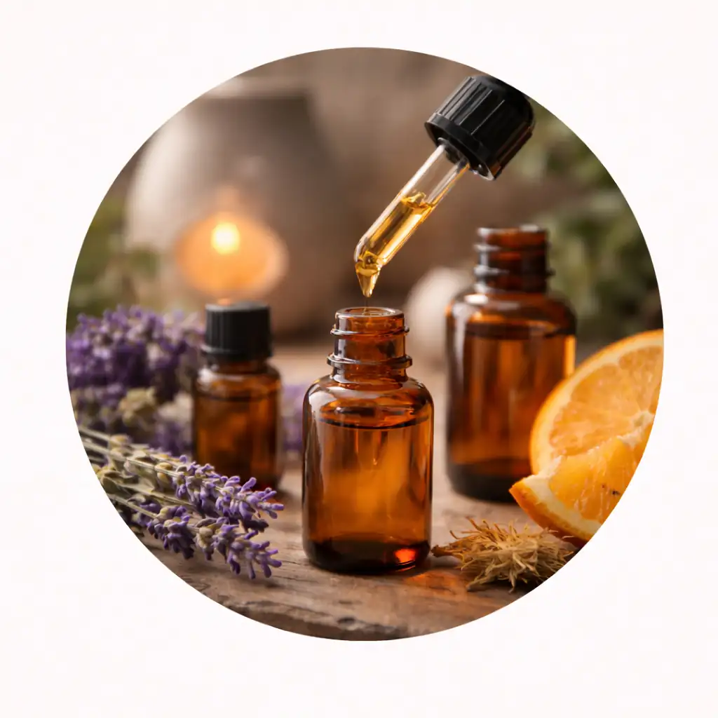 esencias aromáticas para el hogar con frascos y gotero